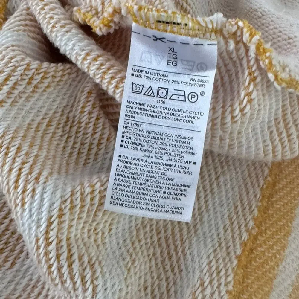 Old Navy Womens XL Hooded Yellow Striped Pullover with Pouch Pocket